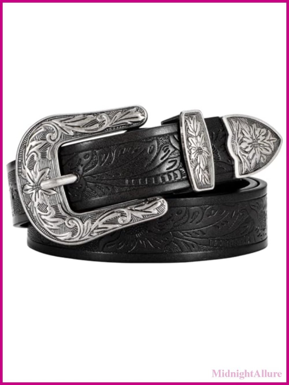 Women's Western Cowboy Belt Faux Leather Floral Carved Design